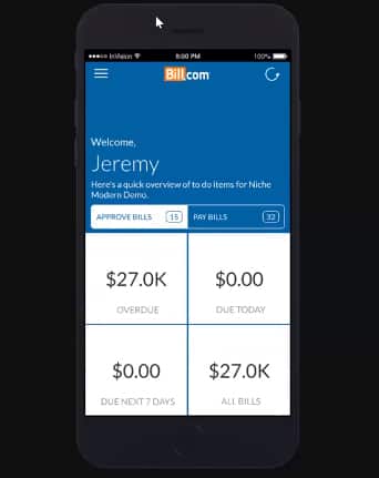 Sample Bill.com mobile app.