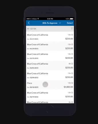 Bill.com Approver screen on mobile.