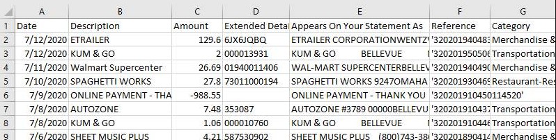 CSV file for import into QuickBooks Online.