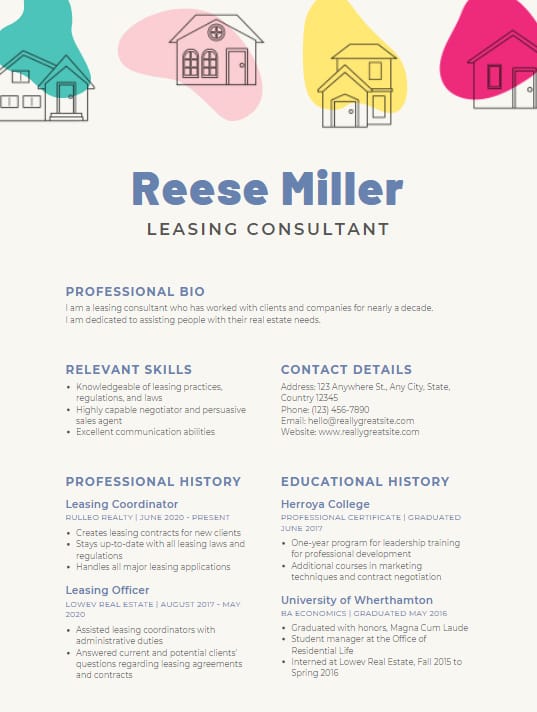 Canva sample real estate template of Reese Miller.