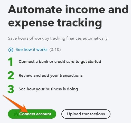 Connecting your first bank account in QuickBooks Online.
