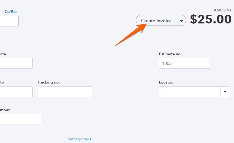 Converting an existing estimate into an invoice in QuickBooks Online.