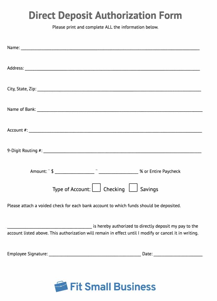 Direct Deposit Authorization Form preview.