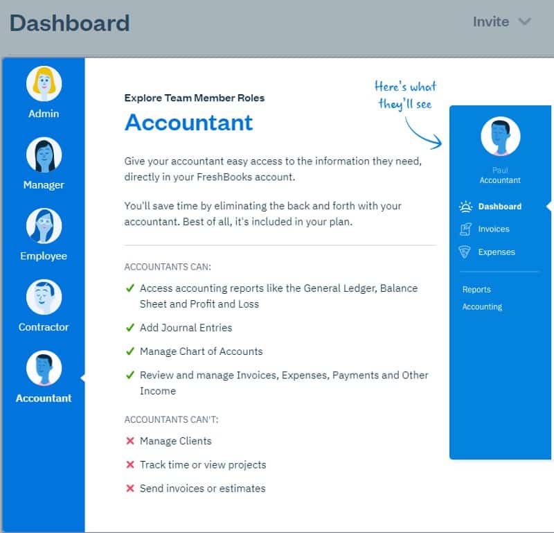 FreshBooks Team Permissions for Accountants.