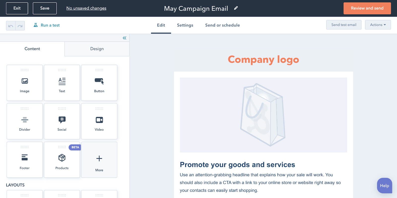 HubSpot CRM email campaign builder.