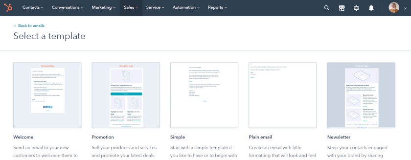Email marketing templates in HubSpot.