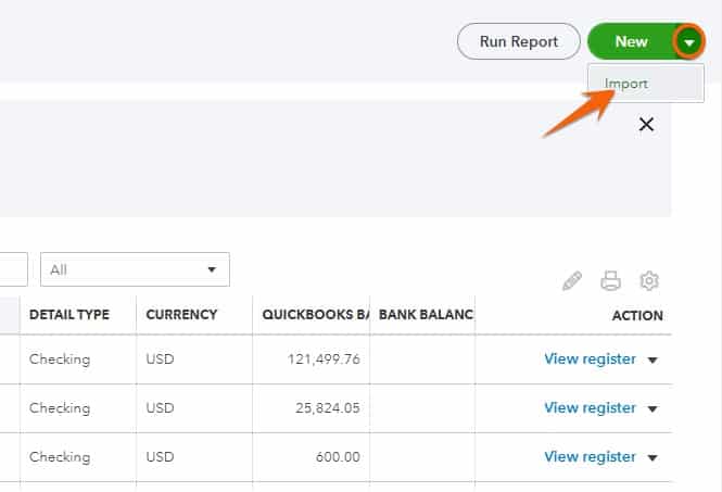 Importing accounts into QuickBooks Online.