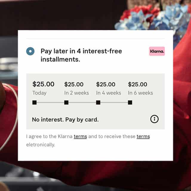 Klarna Pay later in interest free installment.