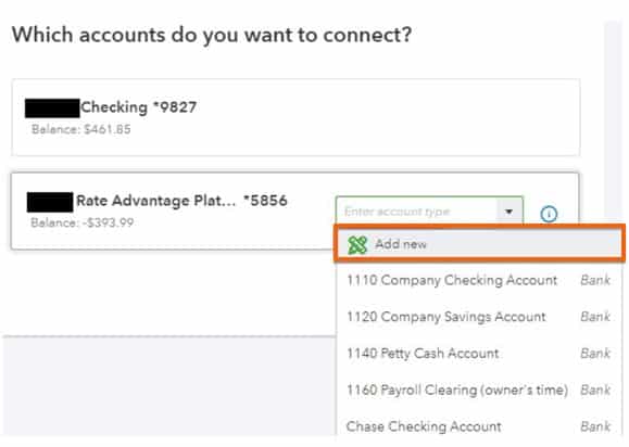 Select the bank account or accounts that you want and link to the Chart of Accounts.