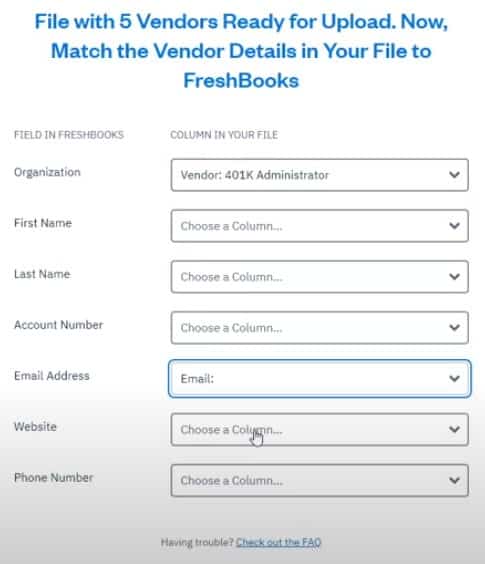 Mapping Vendor files in FreshBooks.
