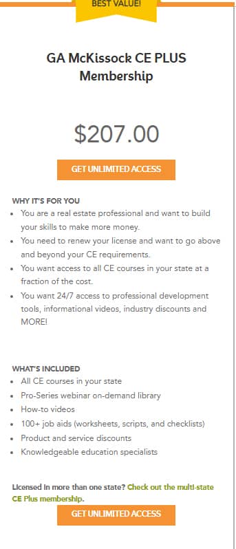 Example membership plan for Georgia education in Mckissock Learning.