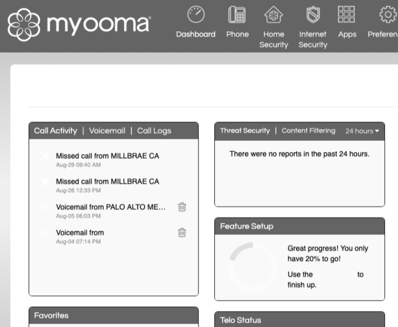 Use MyOoma to view calls, threats, features, and Telo status. 