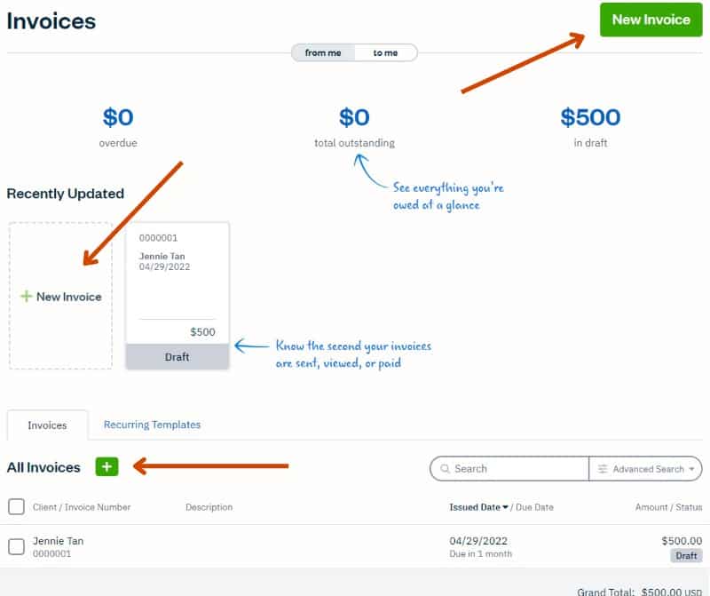 Navigating to the New Invoice screen in FreshBooks.