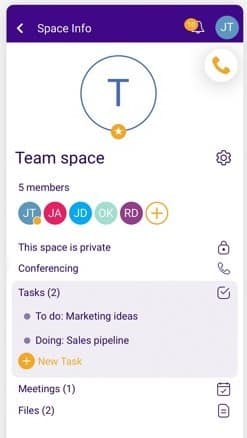  Nextiva Cospace app allowing users to work together on documents, share calendars, and assign tasks.