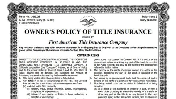 Owners Policy of Title Insurance sample