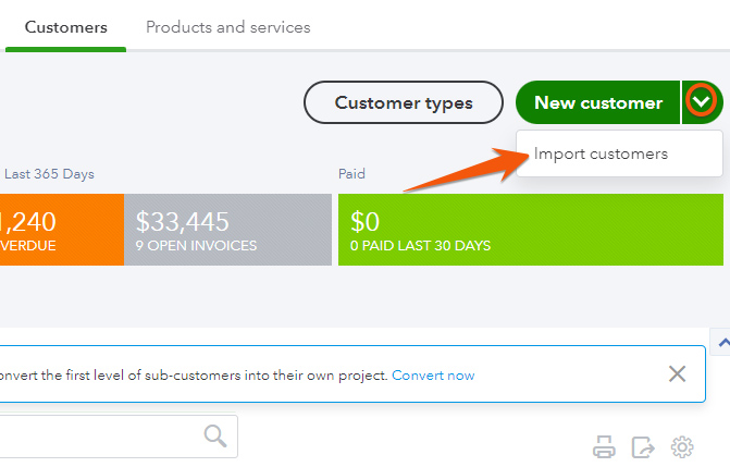 QuickBooks Online Select import customers.
