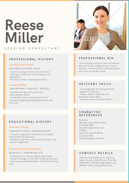Reese Miller sample real estate template from Canva.