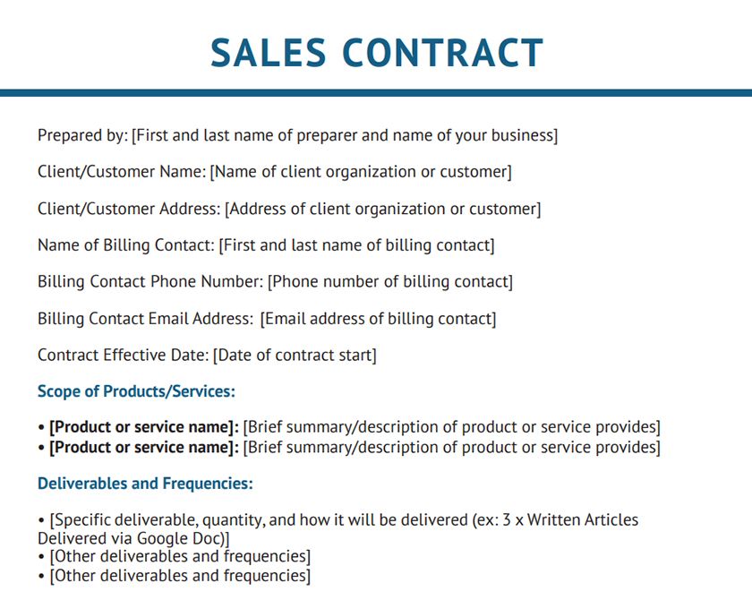 Sales contract template