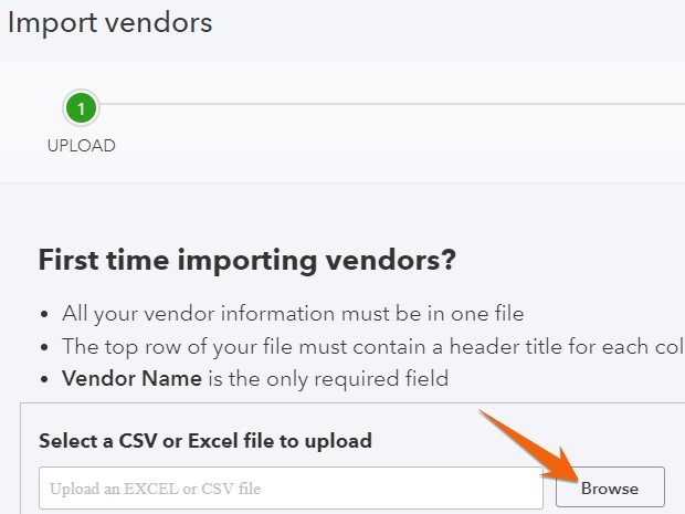 Selecting Excel file to import into QuickBooks Online.