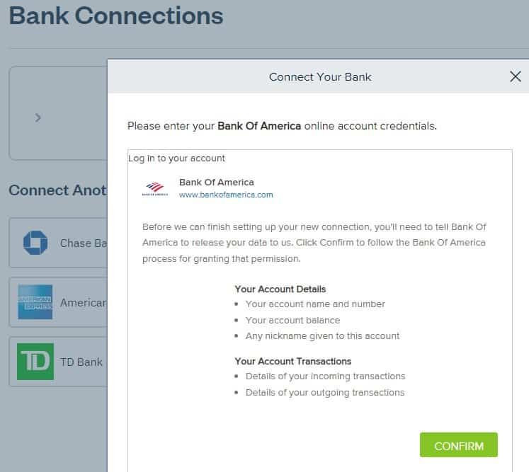 Setting up a bank connection in FreshBooks.