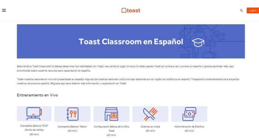 Toast Classroom in Spanish language.