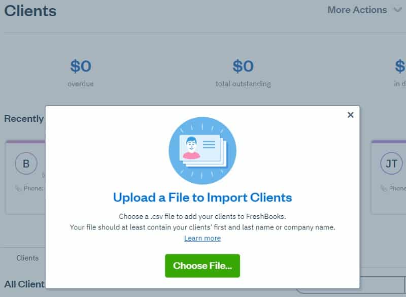 Uploading a CSV file to add clients to FreshBooks