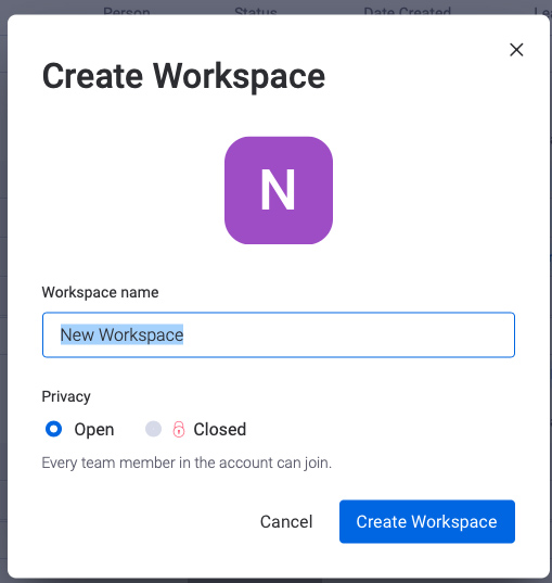 Create Workspace in monday.com.