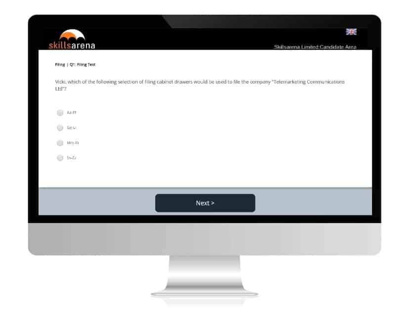 Showing assessment questions in Skillsarena.