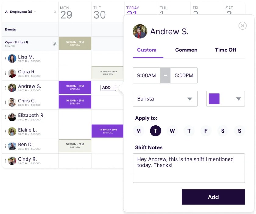 Creating schedules on the mobile app and online with Homebase.