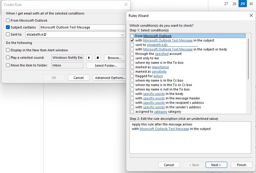 Creating simple or multi-layered Outlook email rules.