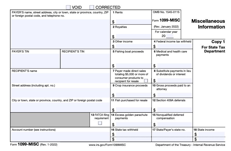 Showing IRS form 1099-misc.