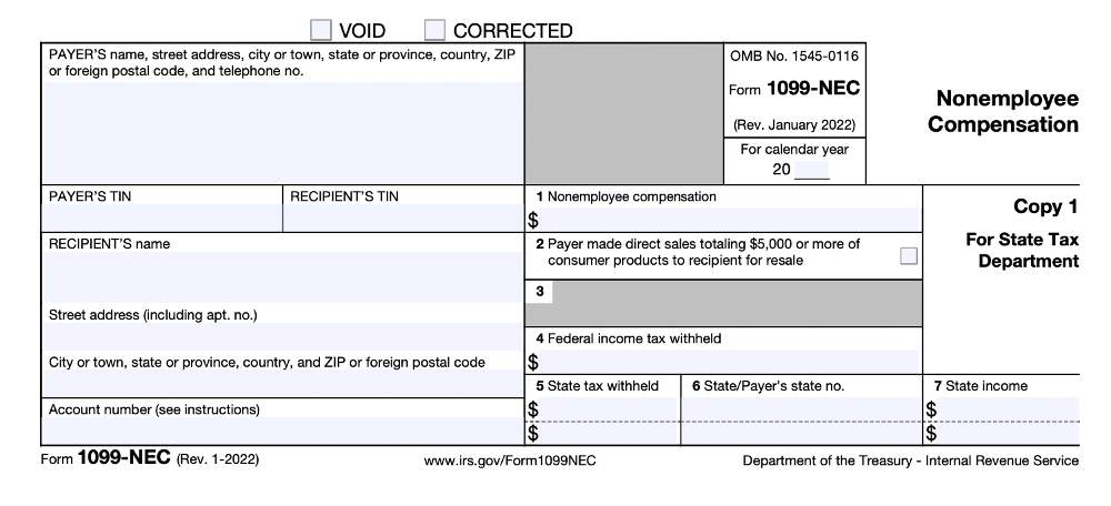 Screenshot Of IRS Form 1099 NEC 