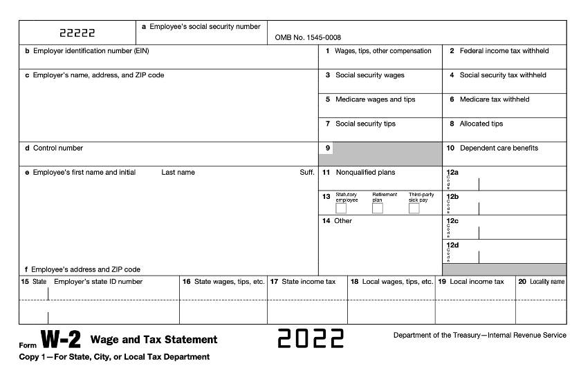 Showing IRS form W-2 2022.