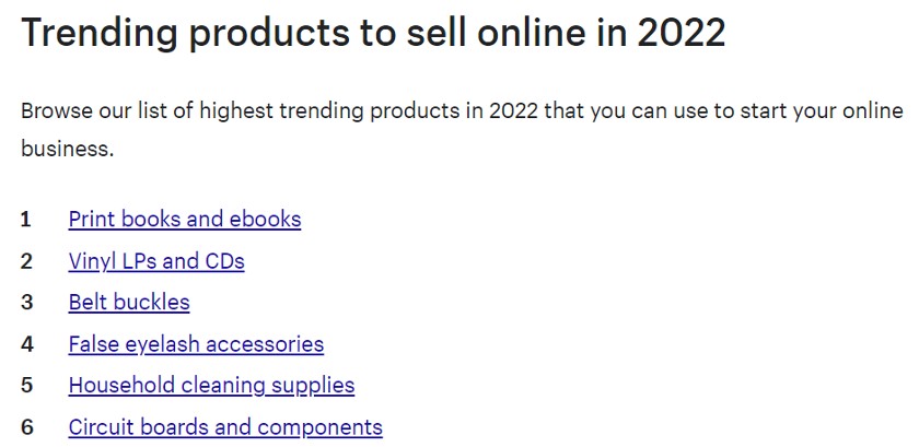 Showing Shopify's trending products list.