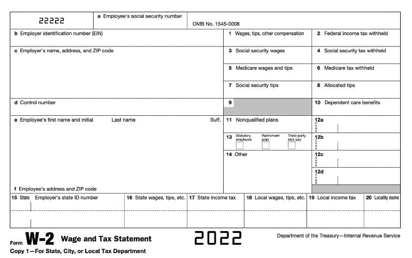 Showing W-2 form 2022.