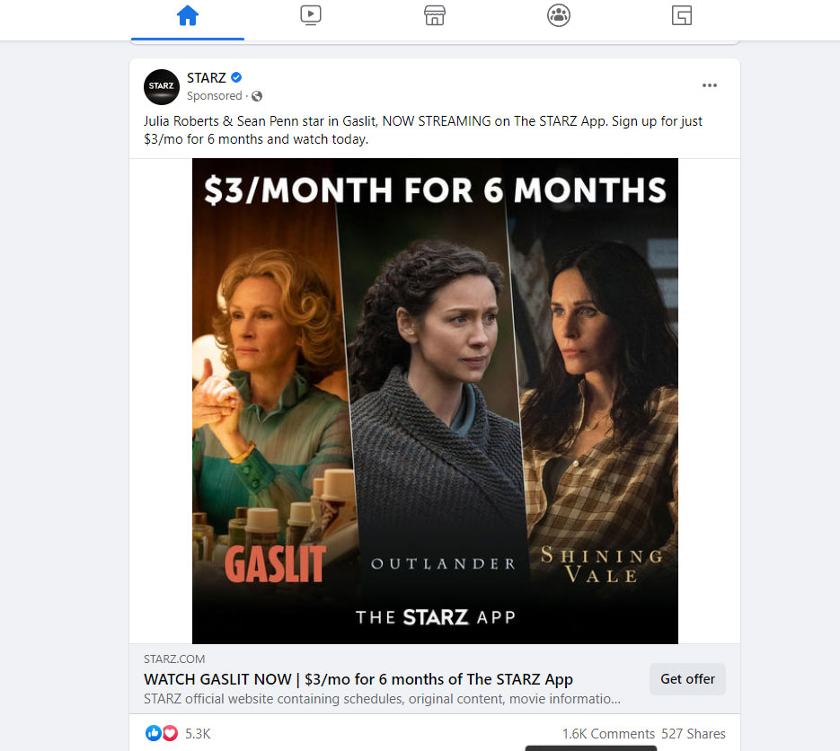A Facebook ad example in the news feed.