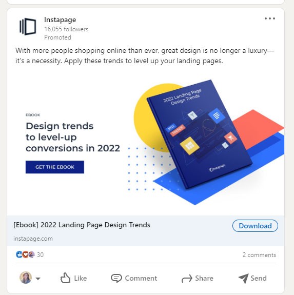 An ad example appearing in the LinkedIn feed.