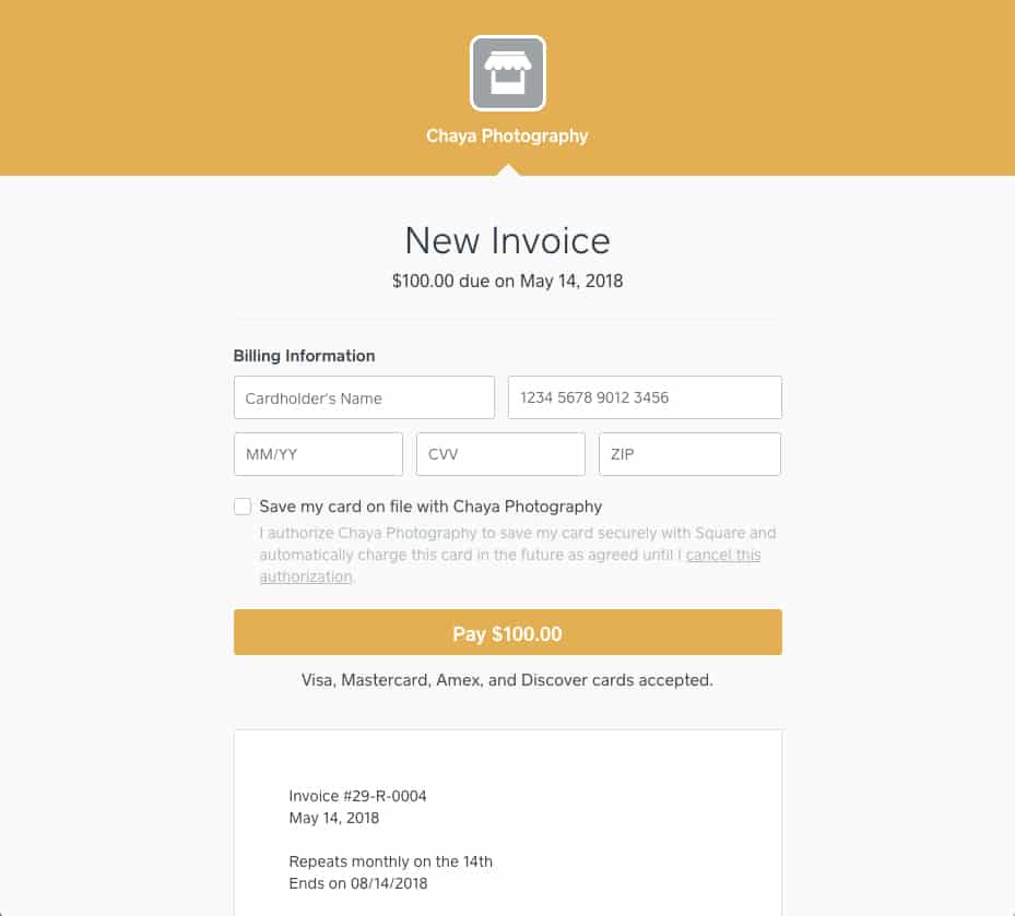Creating new invoice in Square.