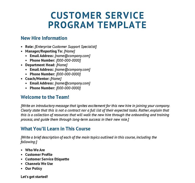Customer service program template.
