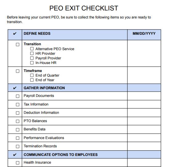 PEO Exit Checklist