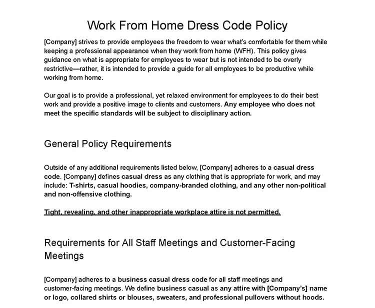 Work from home dress code policy.