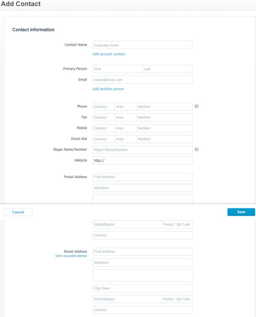 Adding a contact information for a Contact in Xero.