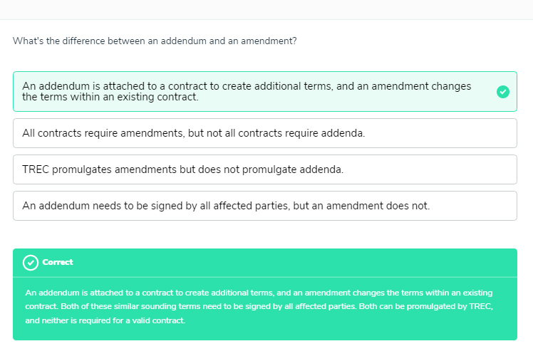 A sample pop up questions on Aceable Agent.