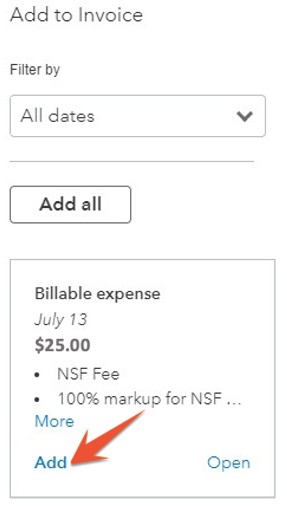 Add the NSF fee to invoice in QuickBooks Online.