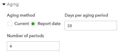 Applying aging settings to your A/P report in QuickBooks Online.