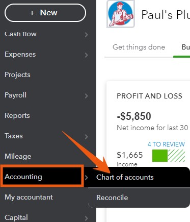 Navigate to Chart of Accounts in QuickBooks Online.
