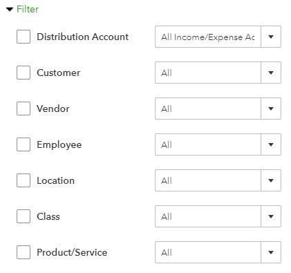 Filter reports by variables in QuickBooks Online.