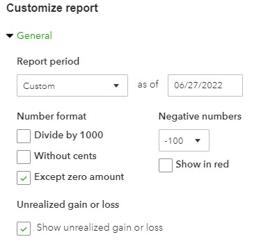 General A/R aging report options in QuickBooks Online.