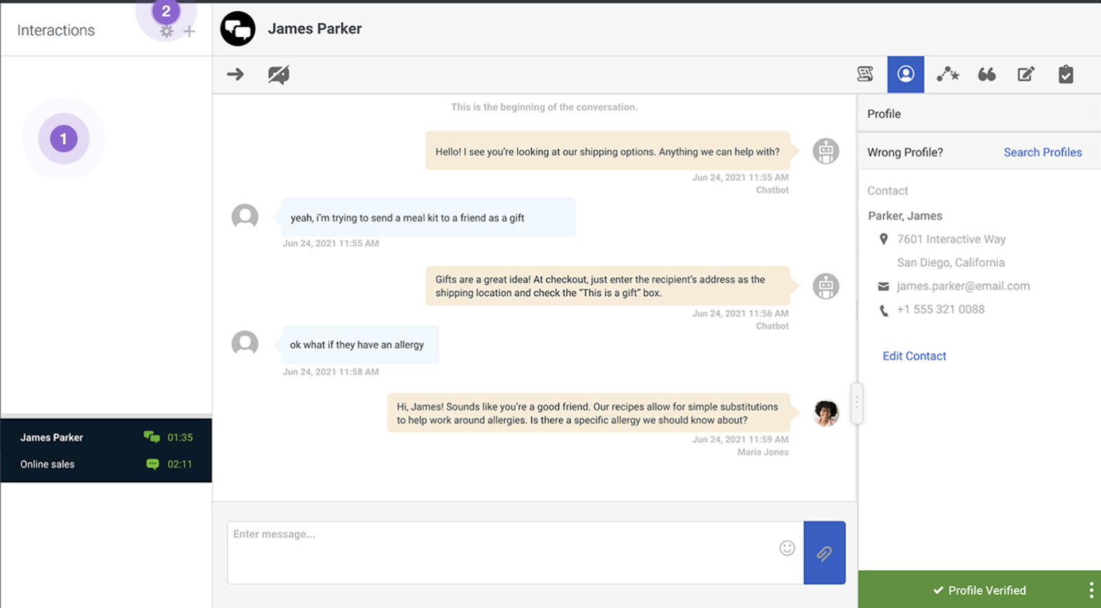 Genesys Cloud sample conversation from James Parker.