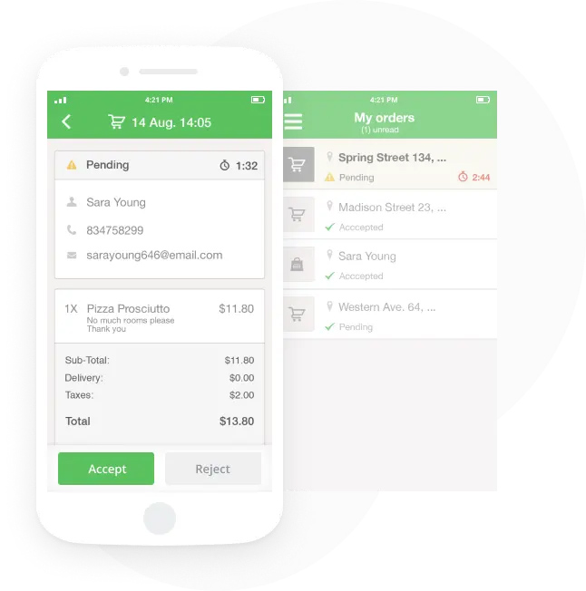 GloriaFood online orders in mobile view.